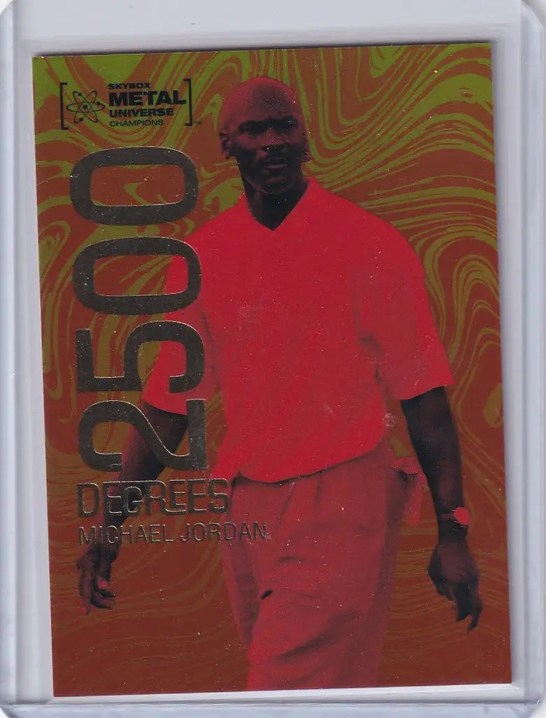 Baseball trading card of Michael Jordan in red uniform from Skybox Metal Universe Champions