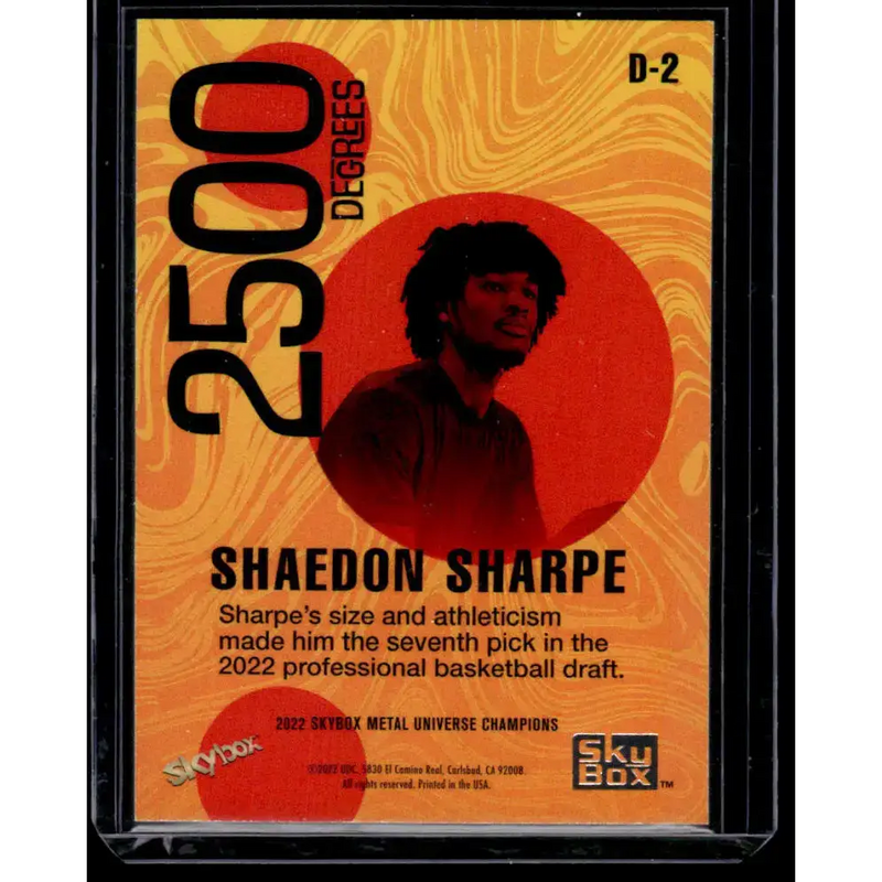 2022 Skybox Metal Universe Champions 2500 Degrees #D-2 Shaedon Sharpe NM-MT Basketball Card - Basketball Card Single