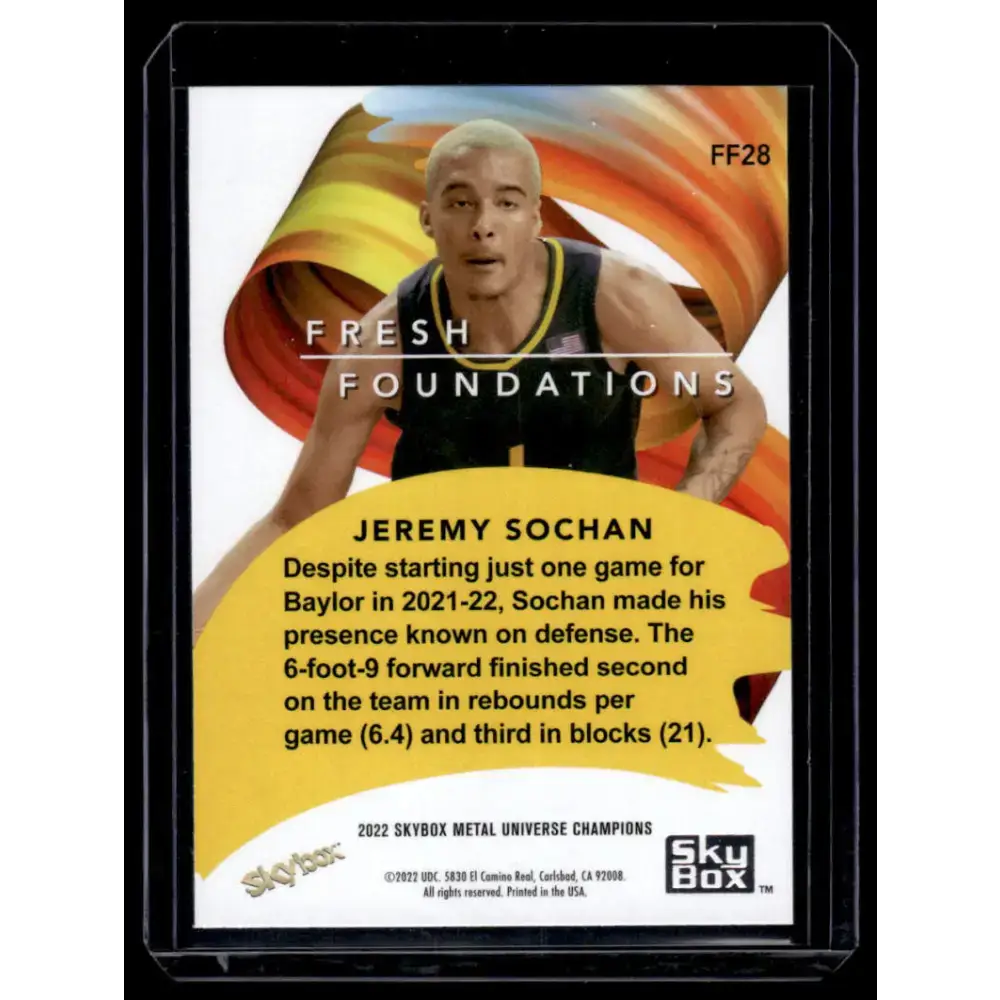 2022 Skybox Metal Universe Champions Fresh Foundation Aqua #FF28 Jeremy Sochan NM-MT Basketball Card - Basketball Card