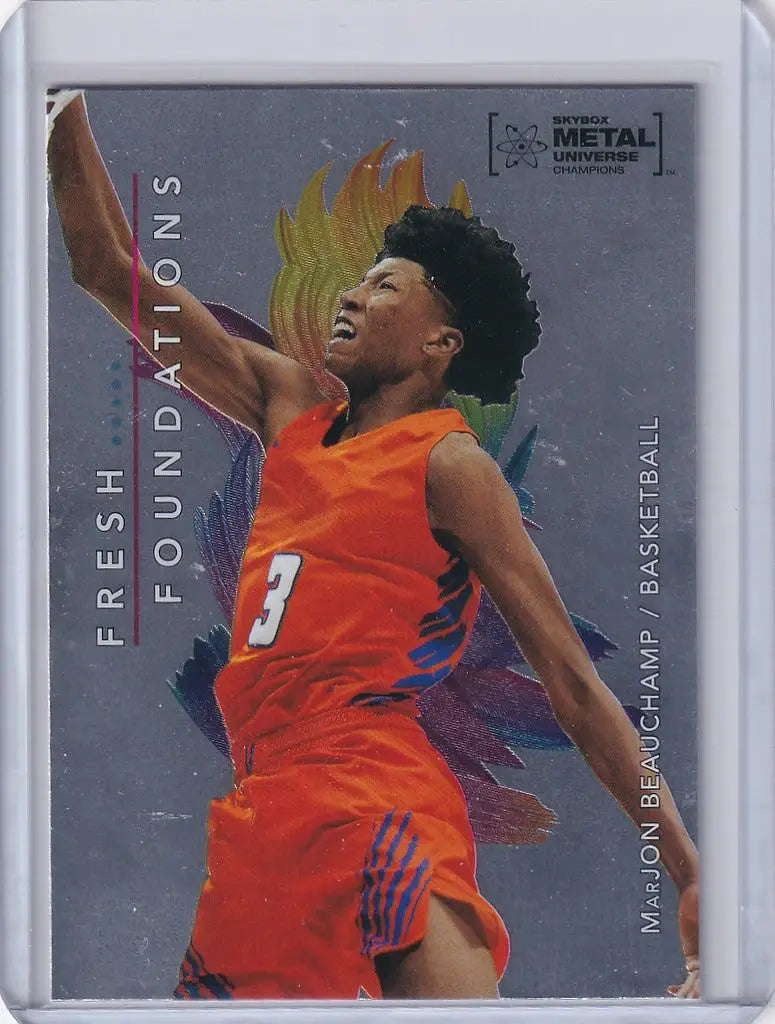 Basketball trading card of Marjon Beauchamp in orange jersey, Skybox Metal Universe Champions