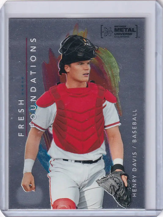 Baseball trading card of Henry Davis in red uniform from Skybox Metal Universe Champions