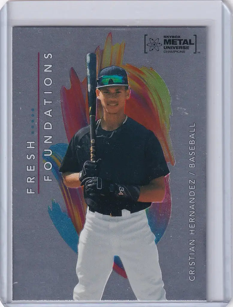 Baseball trading card of Cristian Hernandez from Skybox Metal Universe Champions Fresh