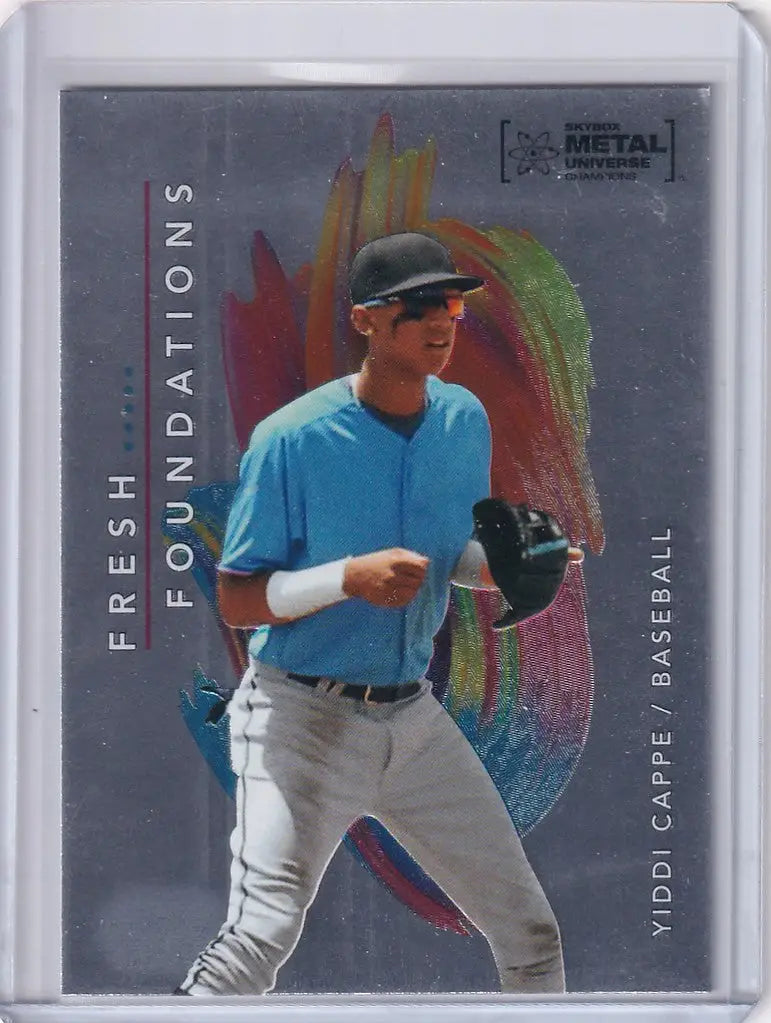 Baseball trading card of Yiddi Cappe from 2022 Skybox Metal Universe Champions Fresh Foundation