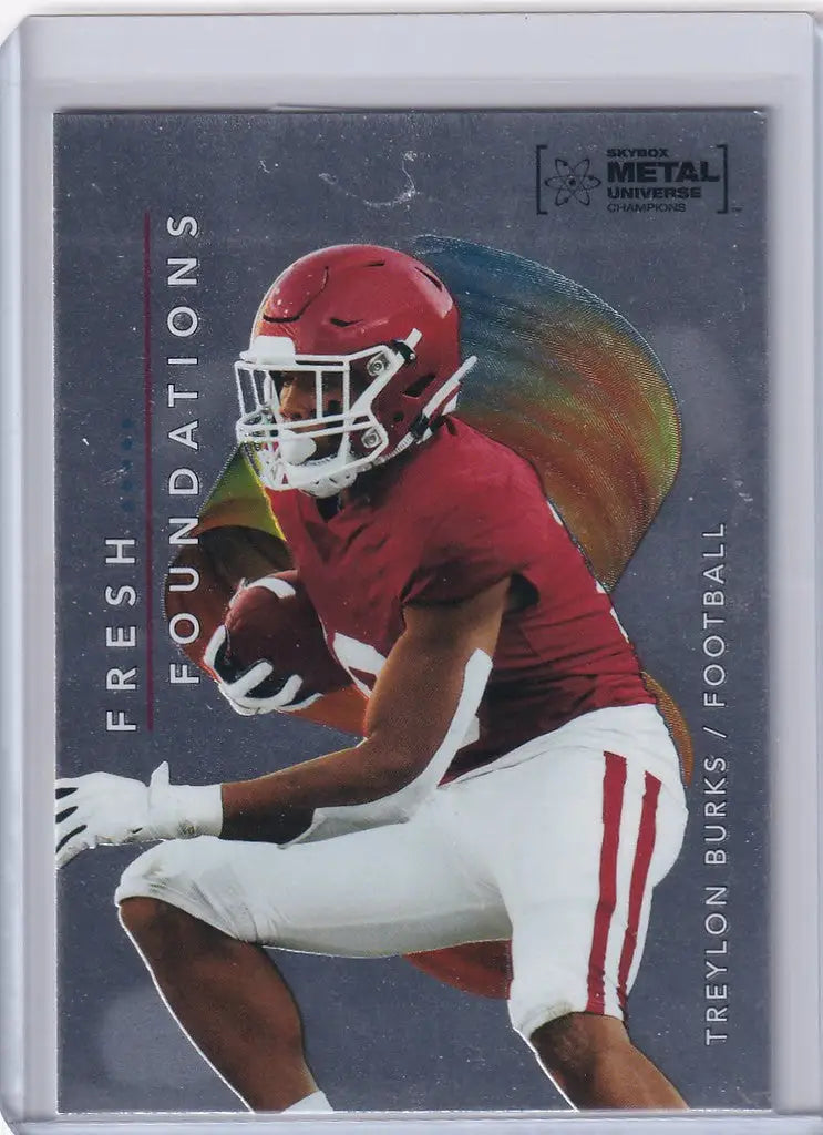 Football trading card of Treylon Burks in red uniform from Skybox Metal Universe Champions