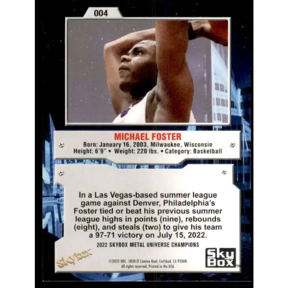 2022 Skybox Metal Universe Champions NM-MT #4 Michael Foster Basketball Card - Basketball Card Single