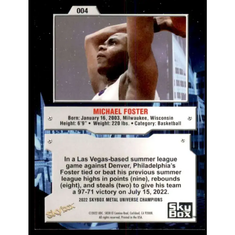2022 Skybox Metal Universe Champions NM-MT #4 Michael Foster Basketball Card - Basketball Card Single