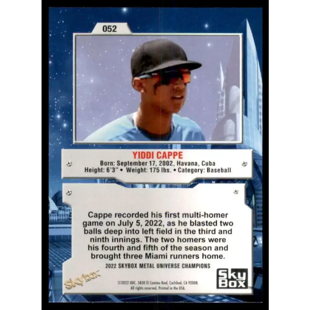 2022 Skybox Metal Universe Champions NM-MT #52 Yiddi Cappe Baseball Card - Baseball Card Single