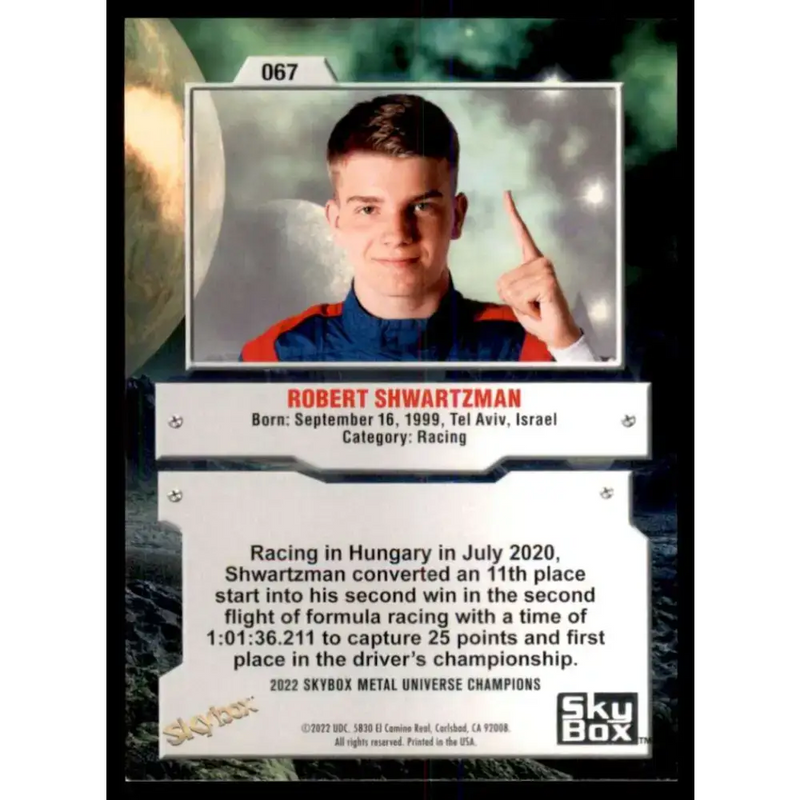 2022 Skybox Metal Universe Champions NM-MT #67 Robert Shwartzman Racing Card - Racing Card Single