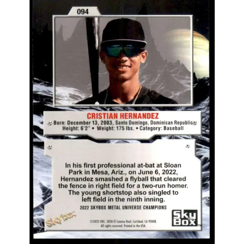 2022 Skybox Metal Universe Champions NM-MT #94 Cristian Hernandez Baseball Card - Baseball Card Single