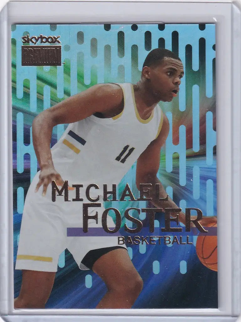 Basketball trading card of Michael Foster in white jersey from Skybox Metal Universe Champions