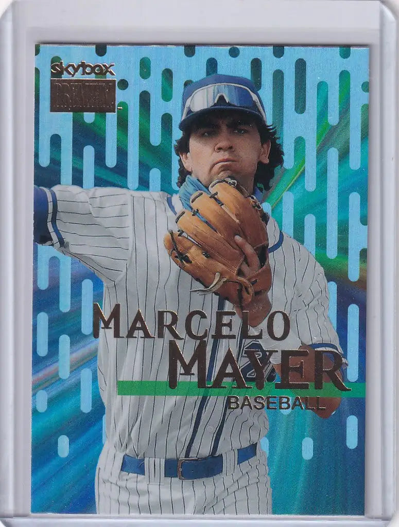 Baseball trading card of Marcelo Mayer in pinstriped uniform from Skybox Metal Universe