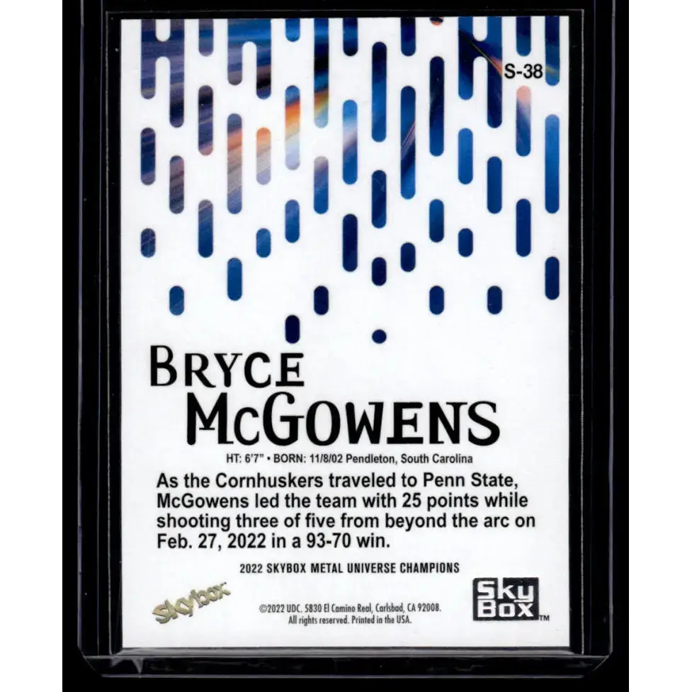 2022 Skybox Metal Universe Champions Premium #S-38 Bryce McGowens NM-MT Basketball Card - Basketball Card Single