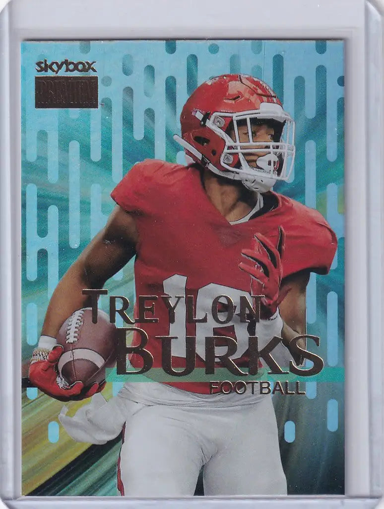 Football trading card of Treylon Burks in red uniform from Skybox Metal Universe Champions