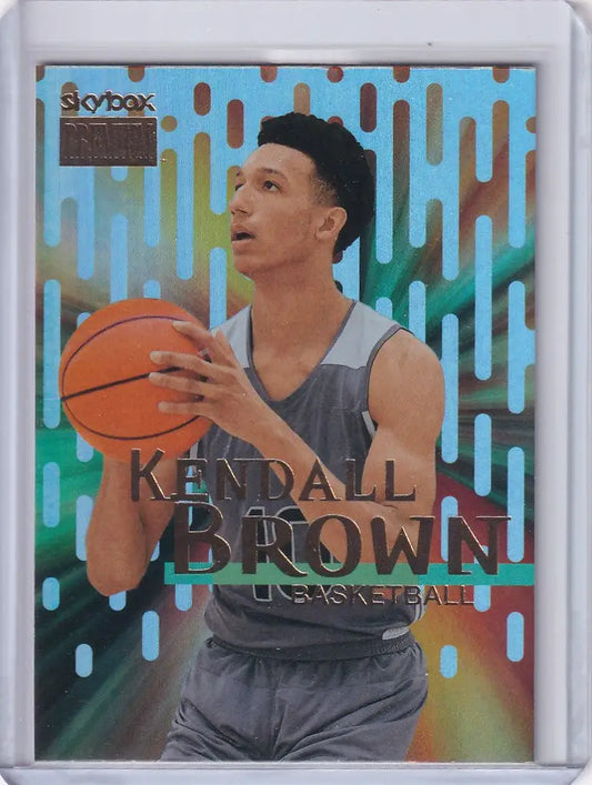 Basketball trading card of Kendall Brown in gray jersey from Skybox Metal Universe