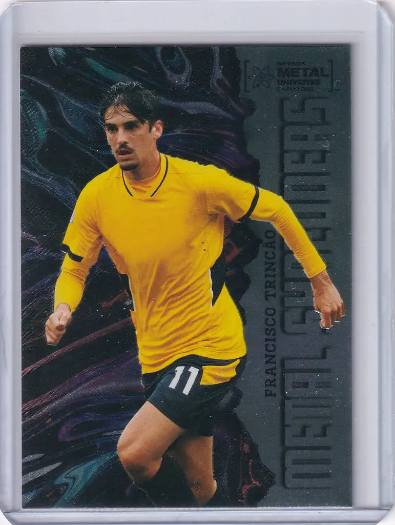 Soccer trading card of Francisco Trincao in yellow jersey from Skybox Metal Universe