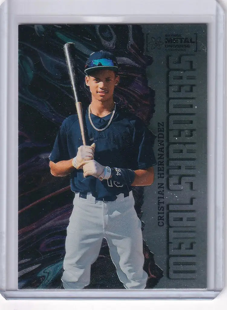 Baseball trading card of Cristian Hernandez in batting stance from Skybox Metal Universe