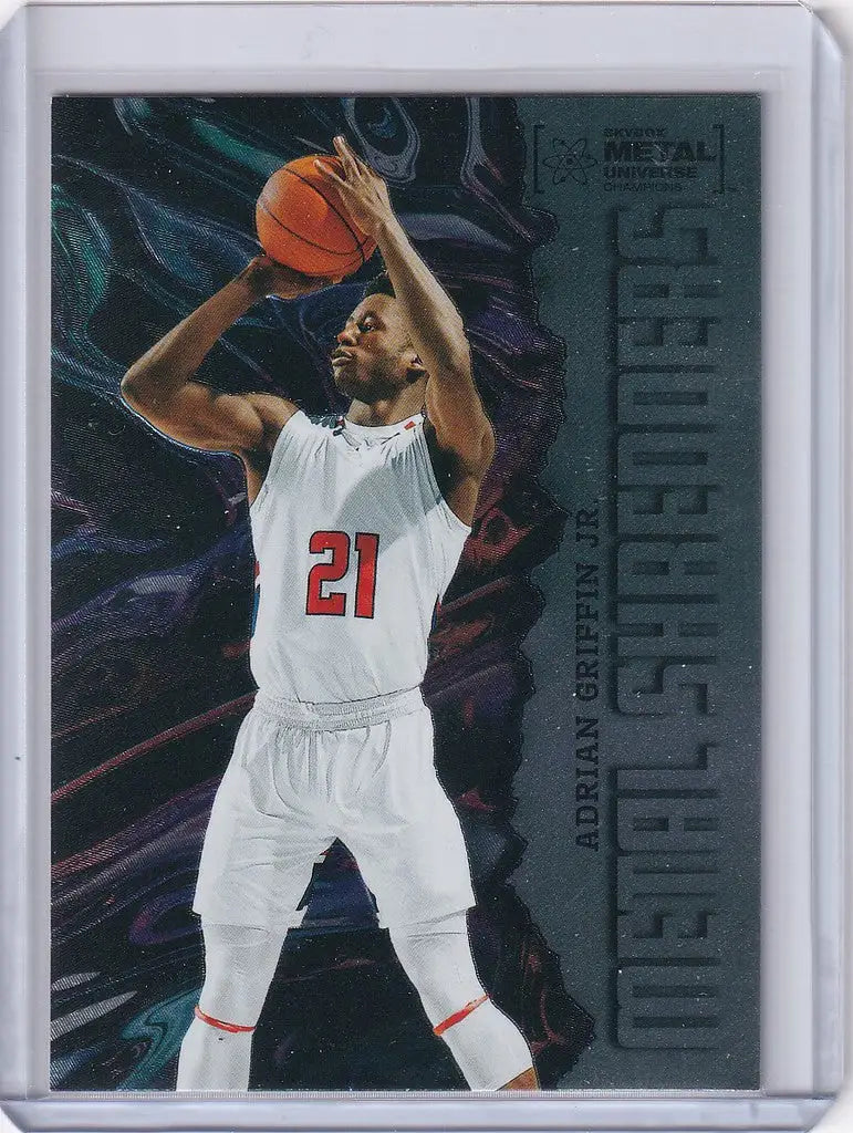 Basketball trading card of Adrian Griffin Jr. in a white uniform from Skybox Metal Universe