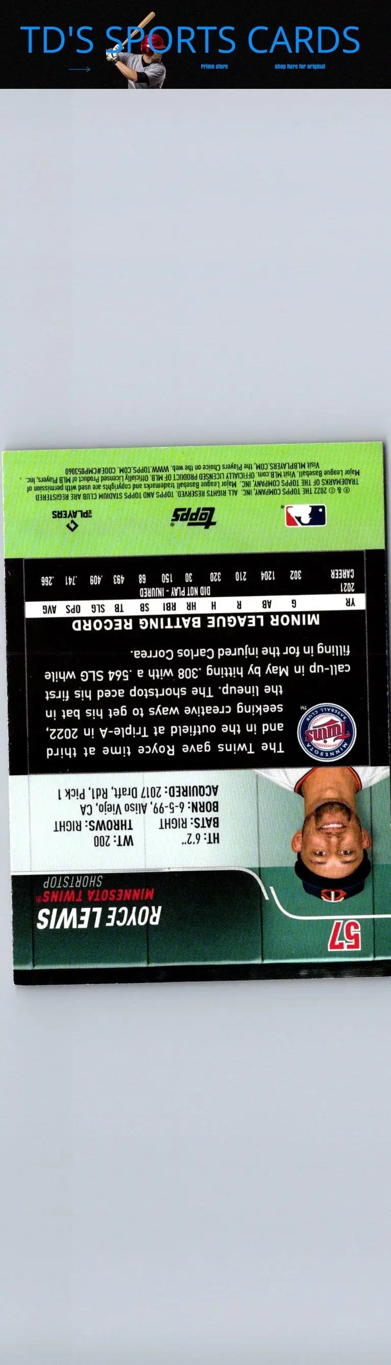 Royce Lewis baseball card 2022 Stadium Club Royce Lewis Red Foil featuring Lewis Red