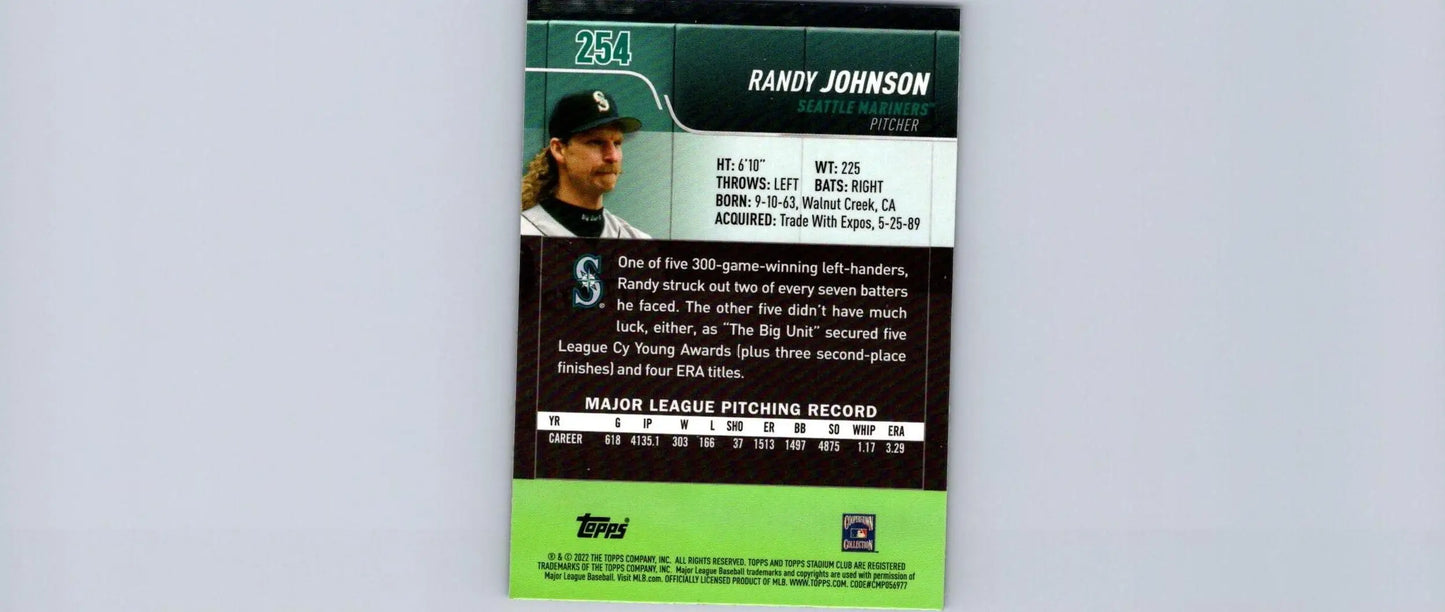 Randy Johnson baseball card from 2022 Stadium Club Chrome #254 X-Fractor edition