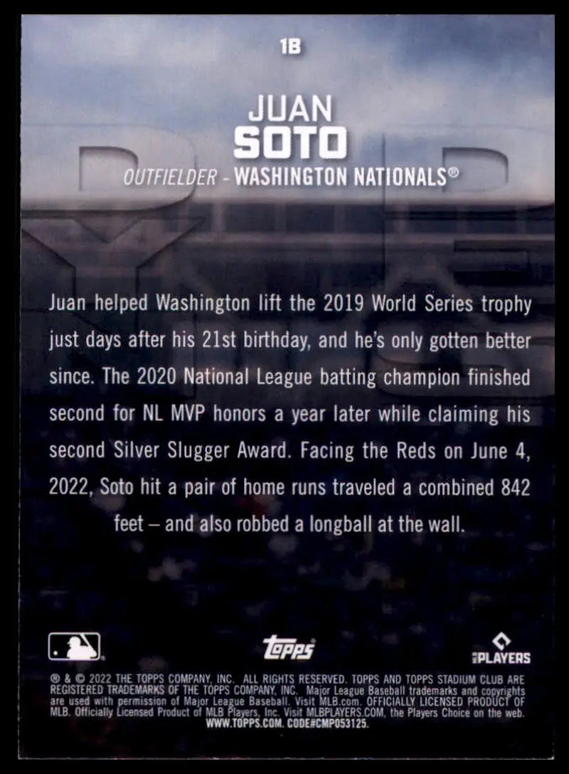2022 Stadium Club - Dynasty and Destiny Red Juan Soto 1B Washington Nationals NM - Baseball Card Single