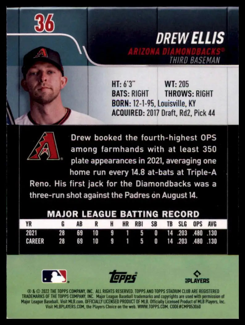 2022 Stadium Club - Red Foil Drew Ellis 36 Arizona Diamondbacks NM - Baseball Card Single