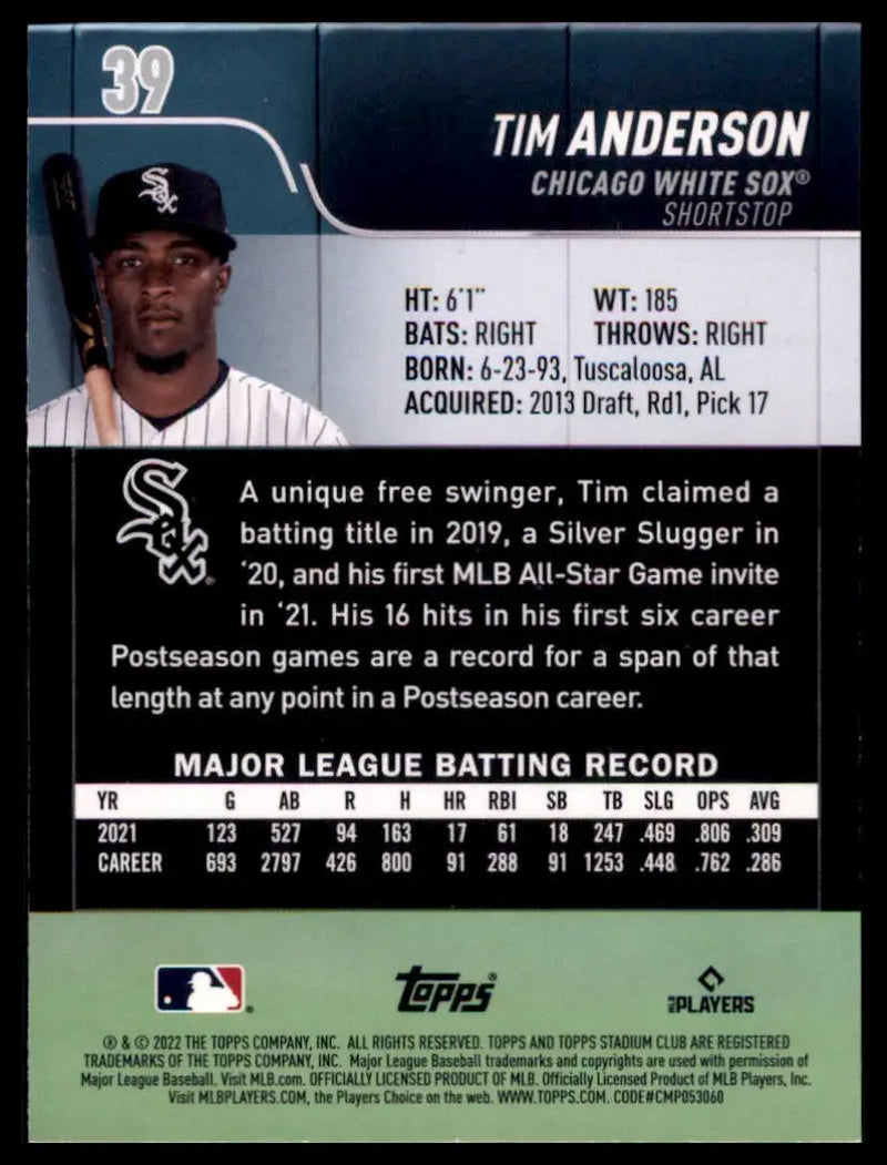 2022 Stadium Club - Red Foil Tim Anderson 39 Chicago White Sox NM - Baseball Card Single