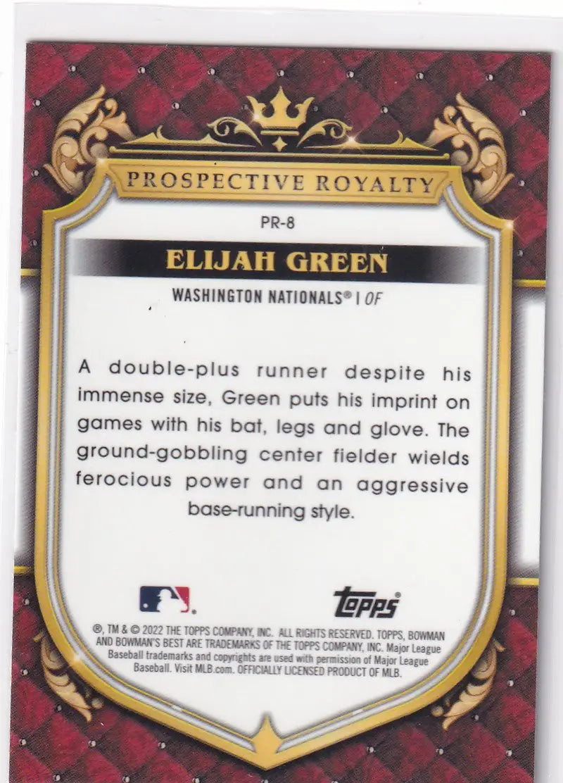 2022 TOPP #PR-8 ELIJAH GREEN PROSPECTIVE ROYALTY REFRACTOR- WASHINGTON NATIONAL - Baseball Card Single