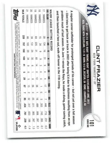 2022 Topps #101 Clint Frazier NM-MT Yankees ID:40618 - Baseball Card Single