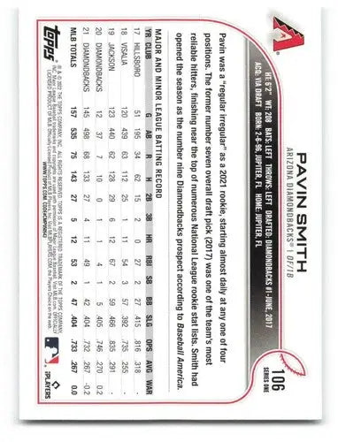 2022 Topps Pavin Smith baseball card with original gloss from Diamondbacks series