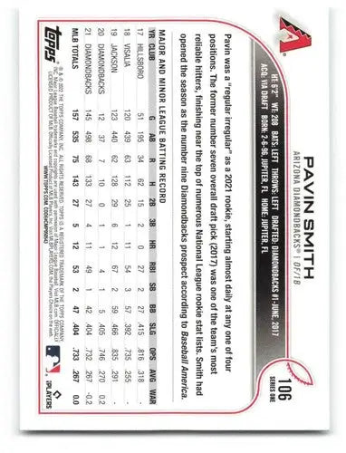 Pavin Smith baseball card with original gloss, 2022 Topps NM-MT Diamondbacks