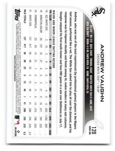 2022 Topps #120 Andrew Vaughn NM-MT White Sox ID:40638 - Baseball Card Single