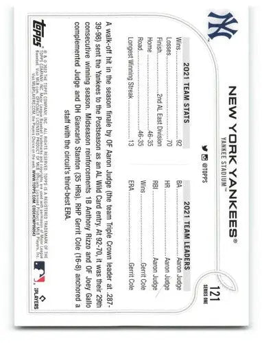 2022 Topps #121 New York Yankees NM-MT Aaron Judge ID:47546 - Trading Cards