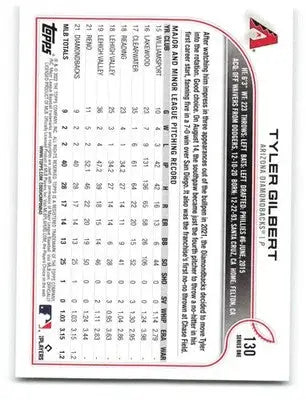 2022 Topps #130 Tyler Gilbert NM-MT RC Rookie Diamondbacks ID:40956 - Baseball Card Single