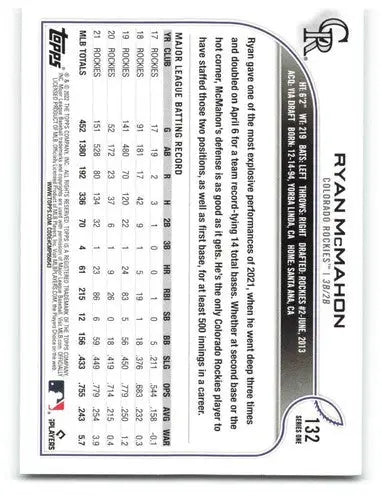 2022 Topps #132 Ryan McMahon NM-MT Rockies ID:47529 - Baseball Card Single