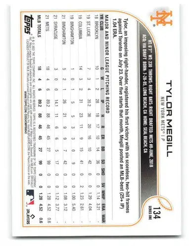 2022 Topps Tylor Megill baseball card featuring original gloss and Rookie Mets ID 47672