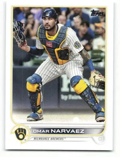 Original gloss 2022 Topps Omar Narvaez baseball card featuring Brewers ID 40654