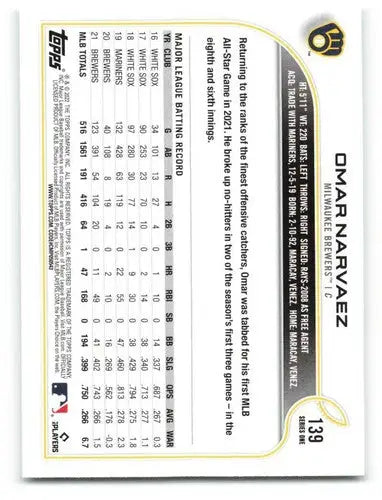 2022 Topps Omar Narvaez baseball card with original gloss from Simply Sandoval sports cards