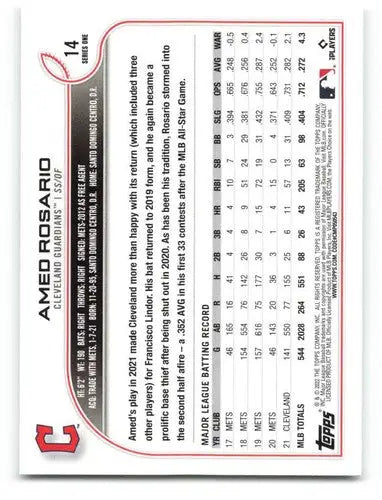 Baseball card of Amed Rosario with original gloss from 2022 Topps Guardians NM-MT