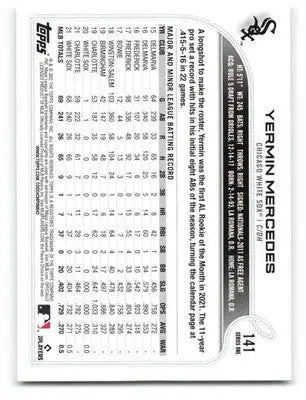 2022 Topps #141 Yermin Mercedes NM-MT White Sox ID:40962 - Baseball Card Single