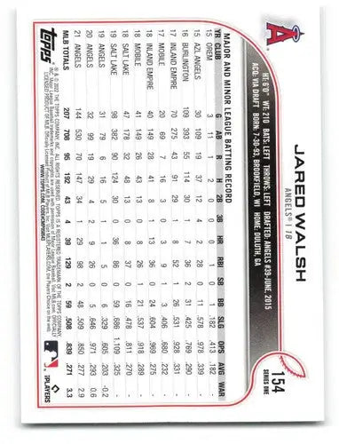 2022 Topps #154 Jared Walsh NM-MT Angels ID:47622 - Baseball Card Single
