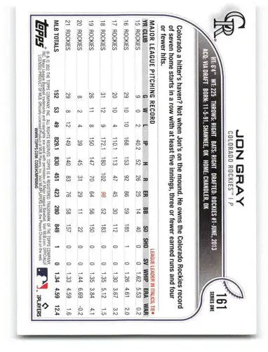 Original gloss 2022 Topps Jon Gray baseball card featuring Rockies player ID 40675