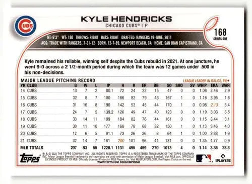 2022 Topps #168 Kyle Hendricks NrMt-Mt ID:47223 - Baseball Card Single