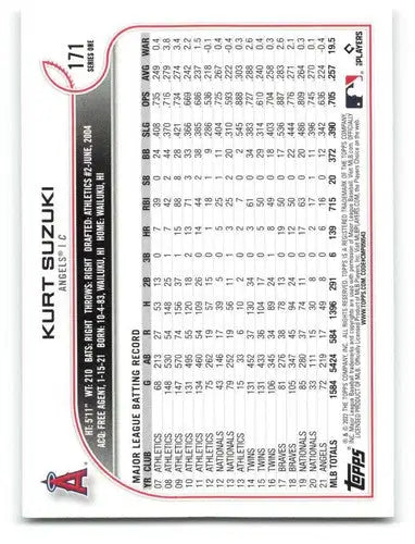 2022 Topps #171 Kurt Suzuki NM-MT Angels ID:40987 - Baseball Card Single