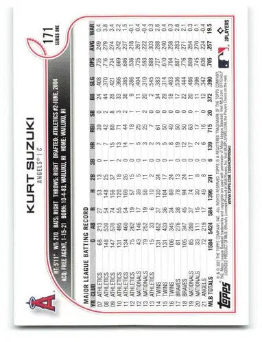 2022 Topps #171 Kurt Suzuki NM-MT Angels ID:47642 - Baseball Card Single