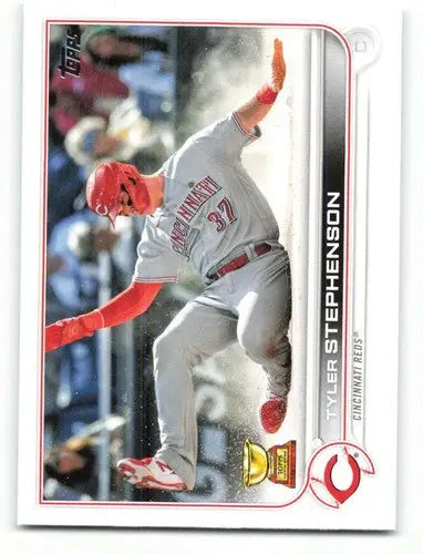 2022 Topps Tyler Stephenson baseball card with original gloss Reds cards typically sell