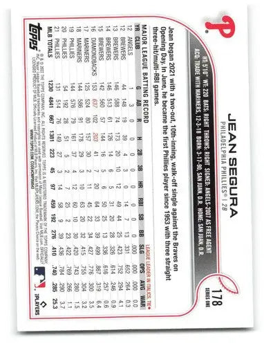 2022 Topps #178 Jean Segura NM-MT Phillies ID:40994 - Baseball Card Single