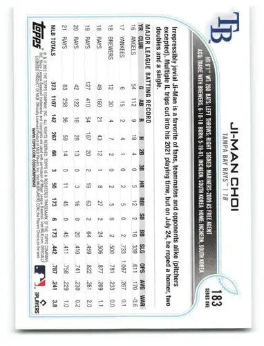 2022 Topps #183 Ji-Man Choi NM-MT Rays ID:40997 - Baseball Card Single