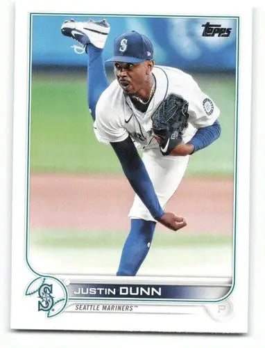 Baseball card featuring Justin Dunn from 2022 Topps #185 Mariners with original gloss
