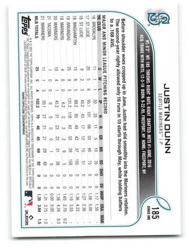 Original gloss Justin Dunn baseball card 2022 Topps NM-MT Mariners ID 47733