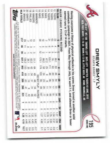 2022 Topps #195 Drew Smyly NM-MT Braves ID:40708 - Baseball Card Single